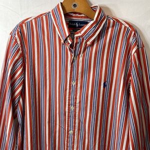 Ralph Lauren Custom Fit, red/white/blue striped, long sleeve, button down shirt